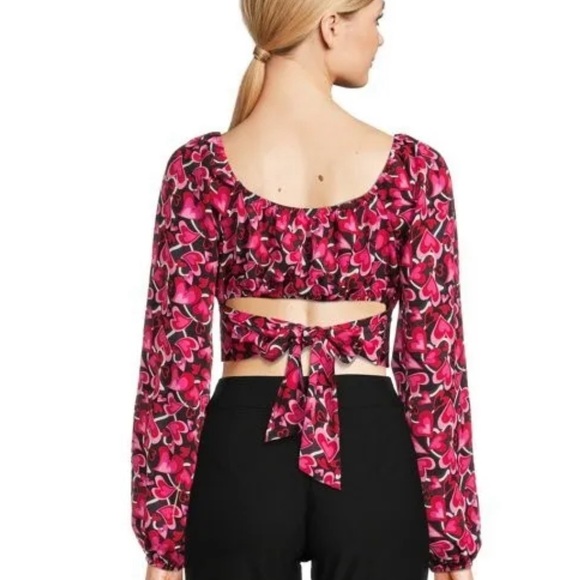 Madden NYC Heart Cropped Tie Back Shirt Size L Cute NWT - Picture 2 of 13